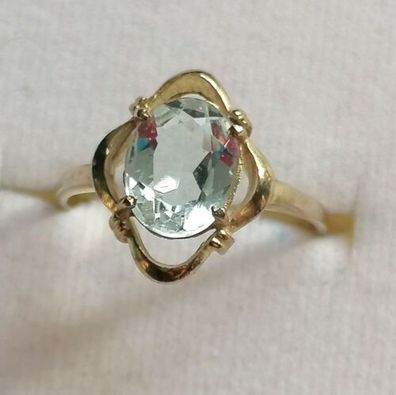 Antik Goldring Gelbgold Ring 333 mit elegante Aquamarin, Gr.55, Art Deco, Top