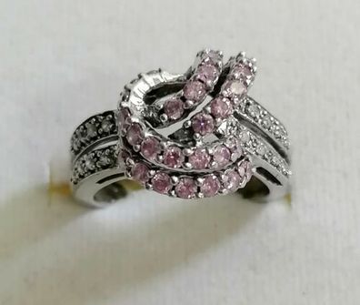 Silber Ring 925 mit elegante pink Saphiren, Zirkonia DQCZ, Gr.57, Art Deco,5.16g