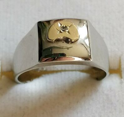 Antik Goldring bicolor Gelb-Weiß Gold Ring 750 18K mit Diamant, Gr.56, 5,25g, Top
