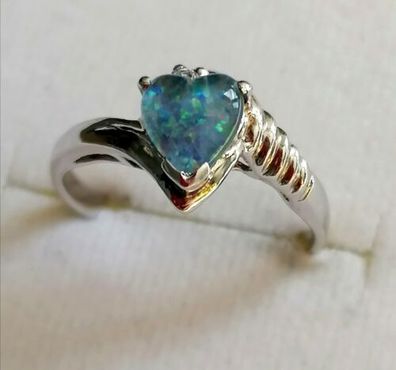 Silber Ring 925 mit elegante blaue Stein & Zirkonia, Gr.52 , Neu, Art Deco, Top!