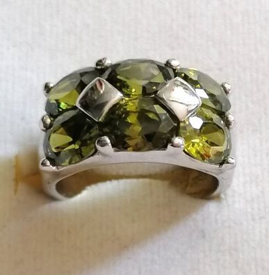 Silber Ring 925 mit elegante Peridot von TC, Art Deco, Gr.59, 10,13g, Top