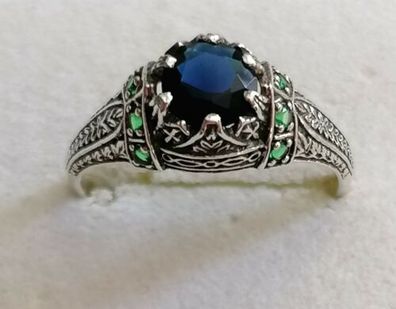 Silber Ring 925 mit elegante Smaragd & Saphir, Gr.56, Art Deco , Neu, Top!!!