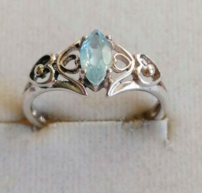 Antik Silber Ring 925 mit elegante Aquamarin , Gr.57, Art Deco, Handarbeit, Top!