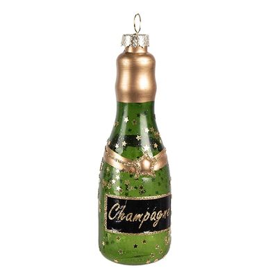 Clayre & Eef Weihnachtsanhänger Flasche 12 cm Grün Glas