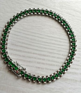 Silber 925 Armband mit elegante Smaragd grüne Steinen, Länge 20,5 cm, Breite 7mm