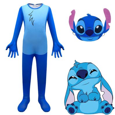 Stitch Angel Cosplay Jumpsuit mit Maske Kinder Halloween Onesie Party Bodysuit Set