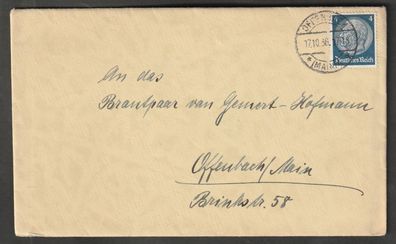 Deutsches Reich Umschlag gelaufen innerhalb von Offenbach 17.10.36