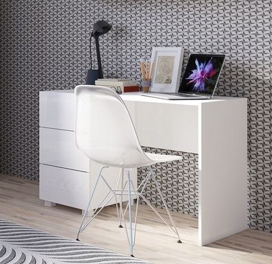 FURNIX Schreibtisch PUNE Schreibtisch Weiß matt/ Weiß glänzend