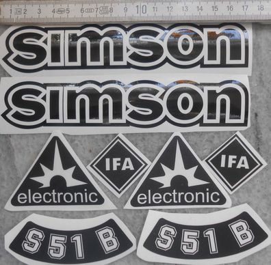 S51B, Aufkleber Schwarz, transparente HG, IFA, electronic, Tank, Seitendeckel, Simson