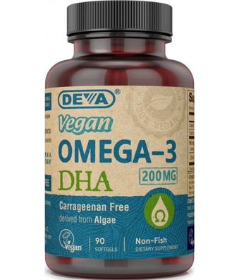 Deva, Veganes Omega-3 DHA (Alge), 200mg, 90 Veg. Weichkapseln