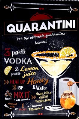 Top-Blechschild, 20 x 30 cm, Cocktail Quarantini, Vodka, Alkohol, Neu, OVP