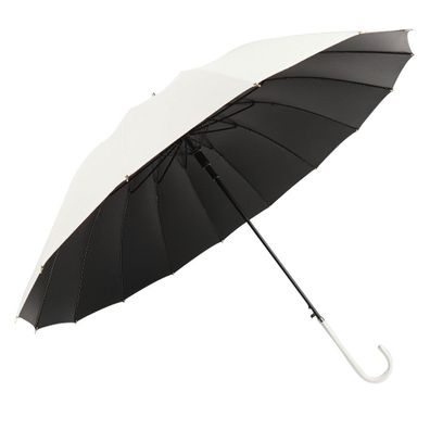 Langstieliger Regenschirm, 16 Knochen, Ledergriff, Percussion-Stoff, Eisenweiß