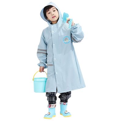 Blauer Kinderregenmantel mit Schultasche, Kinderhut, Schüler, L