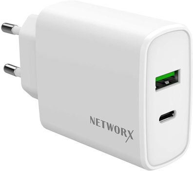 Networx USB Netzteil PD18W USB-C/ USB-A Handy-Ladegerät weiß