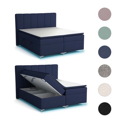 Boxspringbett Doppelbett Avanti Schlafzimmer Bett mit Bettkästen und LED Matratze H3