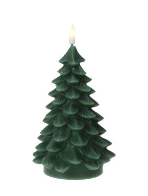 LED Motiv Wachs Kerze grün 19 cm - Tannenbaum - Weihnachts Deko Batterie Timer