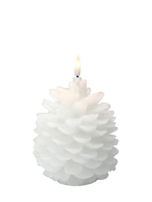 LED Motiv Wachs Kerze weiß 16 cm - Tannenzapfen - Weihnachts Deko Batterie Timer