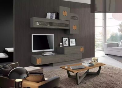 Wohnwand Schrank TV-Schrank Set Wohnmöbel Praktisch Wohnzimmer grau