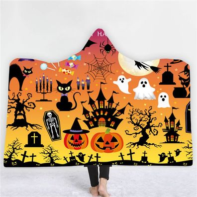 Halloween Hoodie Blanket Doppeldecker Umhang Trick or Treat Kürbis Geist Nap Decke