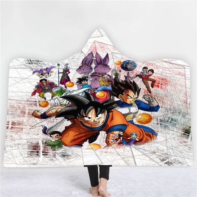 Anime Dragon Ball Hoodie Blanket Son Goku Vegeta IV Doppeldecker Decke Fleece Cape