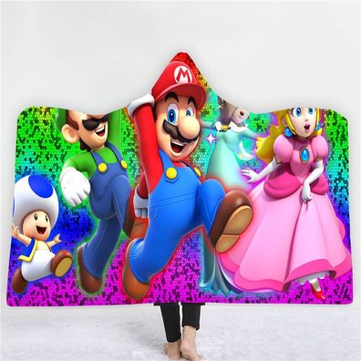 Super Mario Decke Luigi Peach Toad Hoodie Blanket Doppeldecker Cape Schlafsaal Poncho