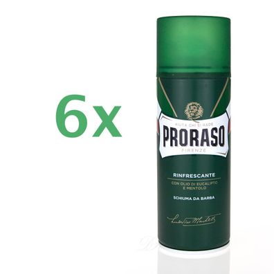 6x Proraso Rasierschaum für Rasur Eukalyptusöl & Menthol 400ml grüne Dose