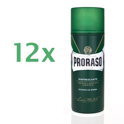 12x Proraso Rasierschaum für Rasur Eukalyptusöl & Menthol 400ml grüne Dose