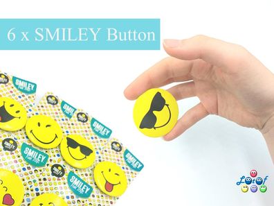 6 x SMILEY Pin Anstecker Button | Geburtstag Mitgebsel Tombola Give Away Kinder