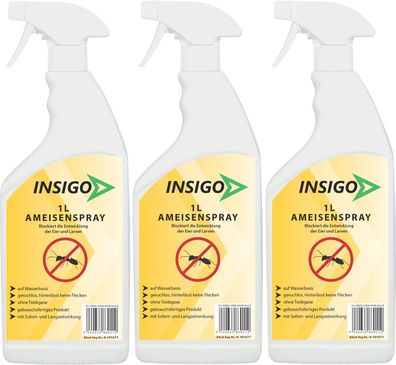 INSIGO 3x1L Ameisenspray Ameisenmittel Ameisengift gegen Ameisen Bekämpfung