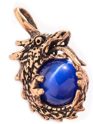Kleiner Drache aus Bronze mit blauer Kugel