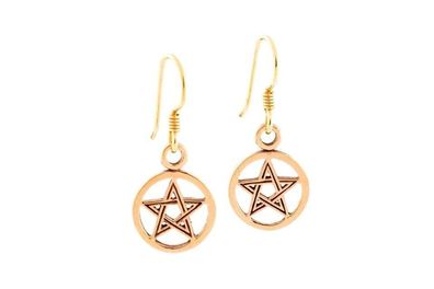 Schutz& Wunsch Druidinnen Ohrhänger / Ohrringe mit Pentagramm aus Bronze