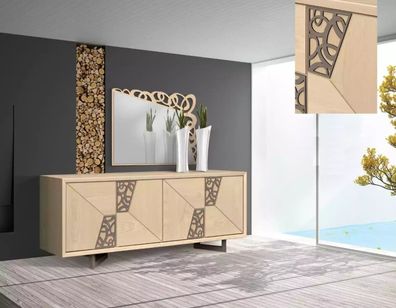 Designer Hellbraunes Sideboard Wohnzimmer Anrichte Luxus Holz Kommode