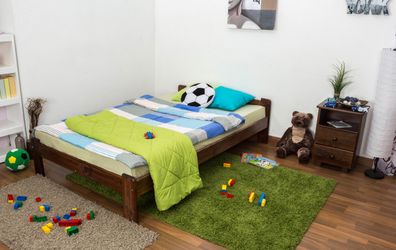 Kinderbett / Jugendbett Kiefer Vollholz massiv Nussfarben A8, inkl. Lattenrost -