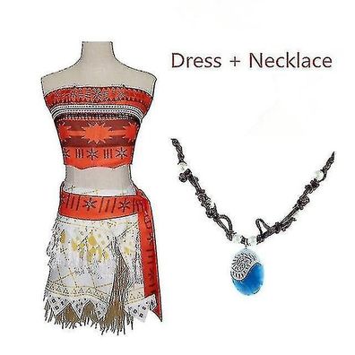 Adult Kids Vaiana Moana Princess Costume Dress with Necklace Wig Costume