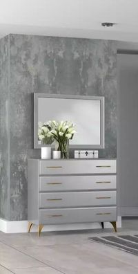 Kommode Spiegel Schlafzimmer Holz modernes Design Luxus neu Silber
