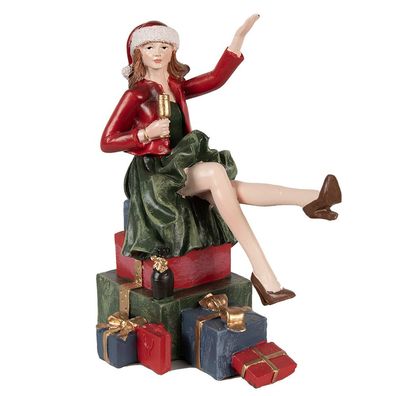 Clayre & Eef Weihnachtsdekorationsfigur Frau 18 cm Rot Polyresin (Gr. 15x10x18 cm)