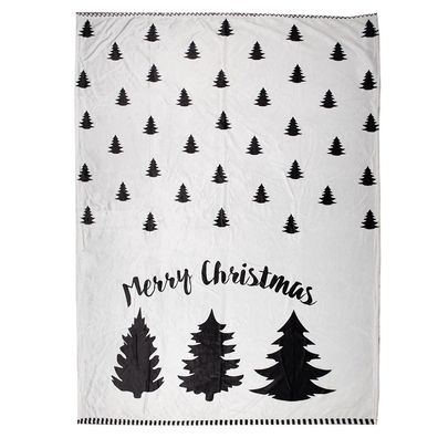 Clayre & Eef Tagesdecke 130x170 cm Weiß Schwarz Polyester Weihnachtsbäume Merry