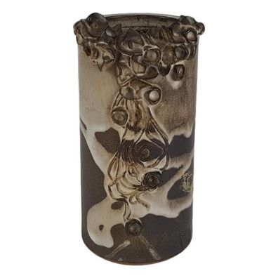 Keramik Blumenvase Vase Tischvase Blumendekor signiert H 15,3 cm
