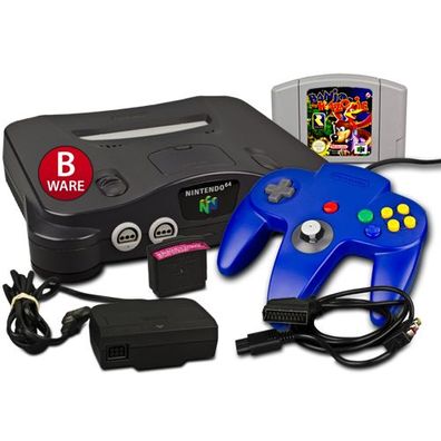 N64 Konsole Schwarz (B-Ware) #400s+ Controller+ JUMPER PAK + KABEL+ BANJO Kazooie