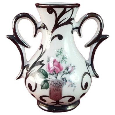 Vase Bohemia Silberauflage Rosendekor mini H 9,2 cm B 9