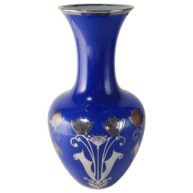 Vase Hutschenreuther Gebrüder Deyhile 1000/1000 Feinsilberauflage blau H 25,7 cm