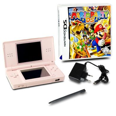 DS Lite Handheld Konsole rosa #74A + ähnliches Ladekabel + Spiel Mario Party DS