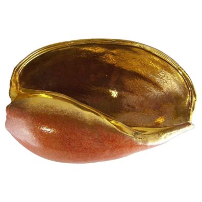 Keramik Schale Obstschale in Muschelform mit Gold groß L: 35 cm