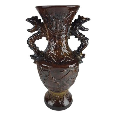 Keramik Vase Drachengriffe Chinadekor Braun Bodenvase H 51 cm Vintage Retro