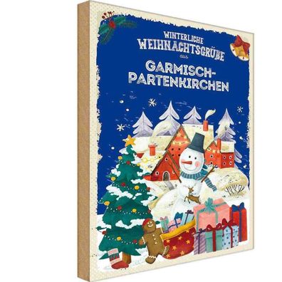 vianmo Holzschild Holzbild 20x30 cm Weihnachtsgrüße Garmisch-partenkirchen