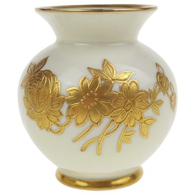 Vase klein HP Handmalerei Blumen Golddekor