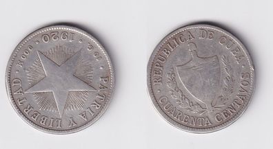 40 Centavos Silber Münze Kuba 1920 900er Silber ss (162471)