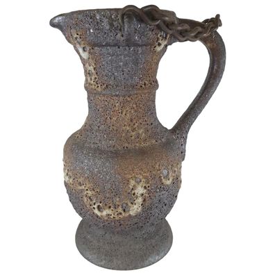 Fat Lava Keramik Krug Vase Kanne mit Metallkette Handarbeit 70er Jahre
