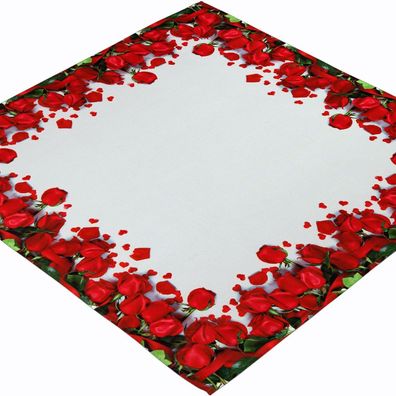 Tischdecke 110x110 Rot Weiß Rosen Pflegeleicht Mitteldecke Eckig Decke Valentinstag
