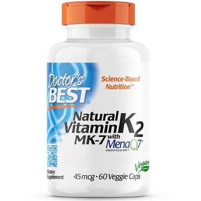 Doctor's Best, Natural Vitamin K2 MK-7 mit MenaQ-7, 45mcg, 60 Veg. Kapseln